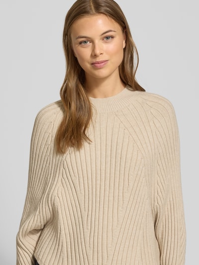 Someday Strickpullover mit gerippten Abschlüssen Modell 'Touann' Beige Melange 3