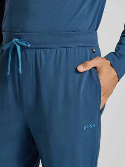 BOSS Spodnie dresowe o kroju regular fit z mieszanki bawełny Ciemnoniebieski 3