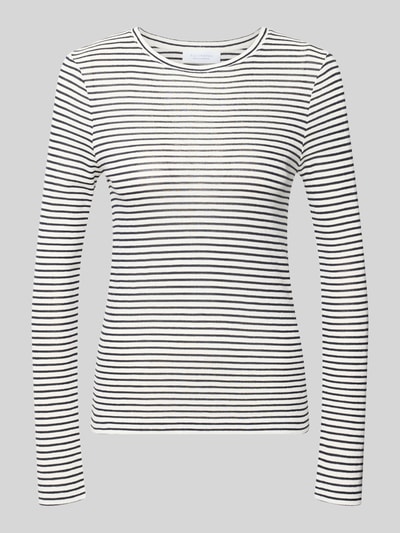 Produktfoto, Slim Fit Longsleeve aus katoenmix van Rich & Royal, dames shirt met lange mouwen in glitterlook, ronde hals, ruglengte maat S 55 cm, zwart-wit gestreept