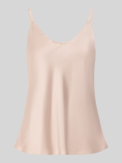 Productfoto, Blusentop aus Satin van Rinascimento in lichtbeige, materiaalmix met stretch, getailleerde pasvorm, verstelbare spaghettibandjes, v-hals, ruglengte maat S 41 cm