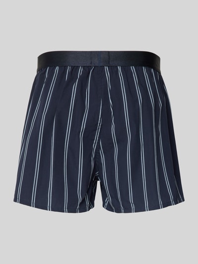 Produktfoto, Boxershorts aus reiner Baumwolle im 2er-Pack von BOSS, Optik:Allover-Muster, kariert, Dunkelblau mit weißen Streifen, Label-Bund, reine Baumwolle