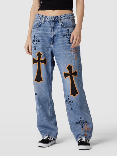 Review Jeansy o kroju baggy fit z nadrukiem Crucifix Niebieski 4