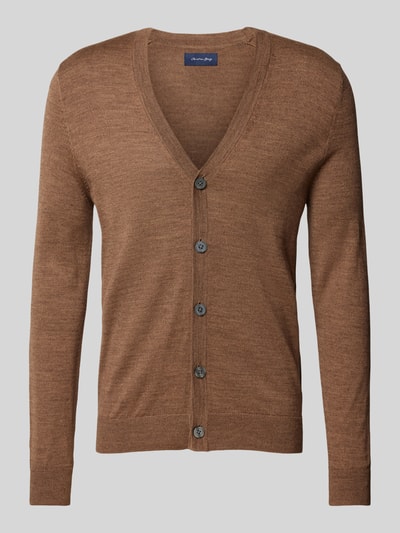 Christian Berg Men Slim fit cardigan van wolmix met V-hals Middenbruin gemêleerd - 2