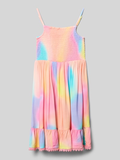 Produktfoto, Regular Fit Kleid aus reiner Viskose mit Smok-Optik von Happy Girls, bunt, Rüschenbesatz, Spaghettiträger, Rückenlänge 63 cm bei Größe 116
