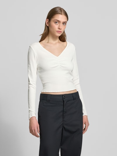 Only Slim Fit Langarmshirt aus Baumwoll-Mix mit Frill-Abschlüssen Modell 'BETTY' Offwhite 4