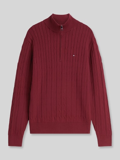 Tommy Hilfiger Regular Fit Troyer aus reiner Baumwolle mit Logo-Stitching Bordeaux 2