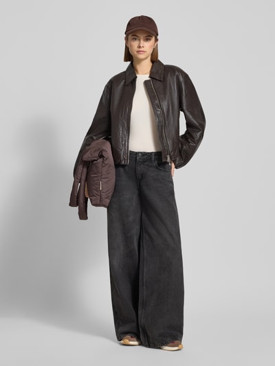 Marc O'Polo Denim Regular fit leren jack met elastische band Donkerbruin - 1