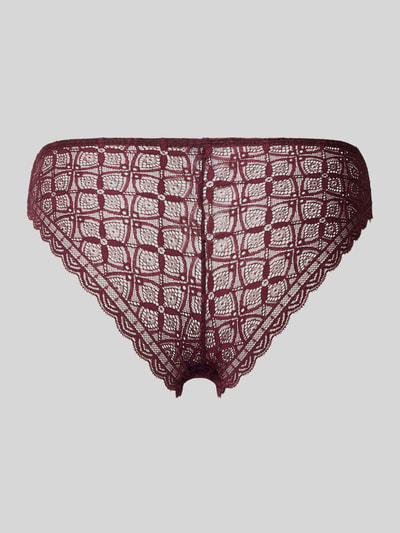 Produktfoto, Slip mit Spitzenbesatz und Schleife von Jake*s Casual in Dunkelrot, feine Netzstruktur, florale Muster, gleichmäßige Textur