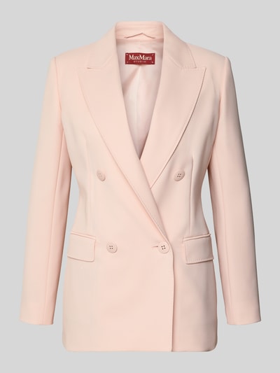 Produktfoto, Regular Fit Longblazer aus reiner Schurwolle von Max Mara Studio in zartem Rosa, unifarben, doppelreihige Knopfleiste, Reverskragen, Pattentaschen, feine Wolltextur