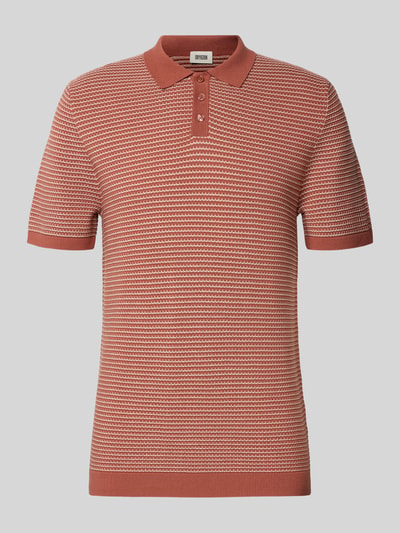 Produktfoto, Slim Fit Strick-Poloshirt in Two-Tone-Machart Modell 'Triton' von Drykorn, reine Baumwolle, rötliche Farbtöne, feine Struktur