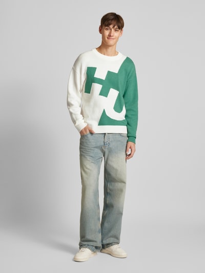 Hugo Blue Gebreide pullover met labelstitching, model 'Souso' Groen - 1