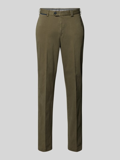 Hiltl Slim fit chino met persplooien, model 'PEAKER' Olijfgroen - 2