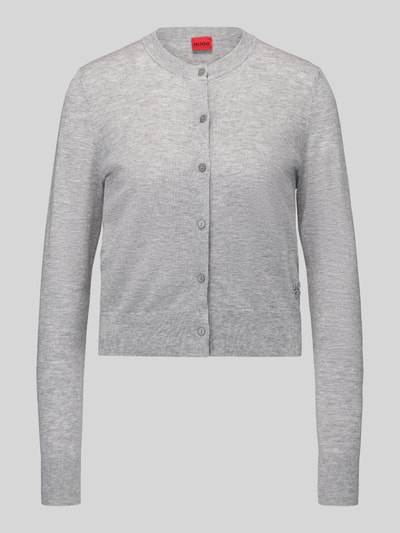 Produktfoto, hellgraue Regular Fit Strickjacke aus Woll-Mix mit Lyocell-Kaschmir-Anteil Modell 'Sfabro' von HUGO, Damen Strickjacke