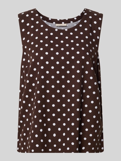 Produktfoto, Tanktop mit Leinen-Anteil und Rundhalsausschnitt von FREE/QUENT, braun mit weißen Punkten, Viskose-Mix, Straight Fit