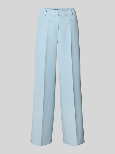 Produktfoto, Stoffhose mit Leistentaschen und Bügelfalte von More & More in Hellblau, Straight Fit, Material-Mix mit Stretch-Anteil, Haken- und Reißverschluss, Bundweite 42 cm, Innenbeinlänge 81 cm, glatte Textur
