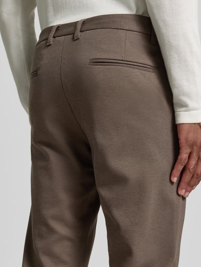 Lindbergh Slim fit stoffen broek met omgeslagen broekspijpen Chocoladebruin - 3