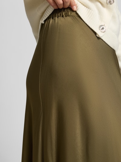 Milano Italy Midirock aus Viskose mit elastischem Bund Khaki 3