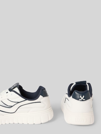 Produktfoto, Sneaker aus Leder-Textil-Mix Modell 'TORO WAVE' von Lloyd, białe i granatowe, zaokrąglony nosek, sznurowane, wysokość obcasa 4 cm, wysokość cholewki w rozmiarze 44: 7 cm, szerokość w rozmiarze 44: 10 cm