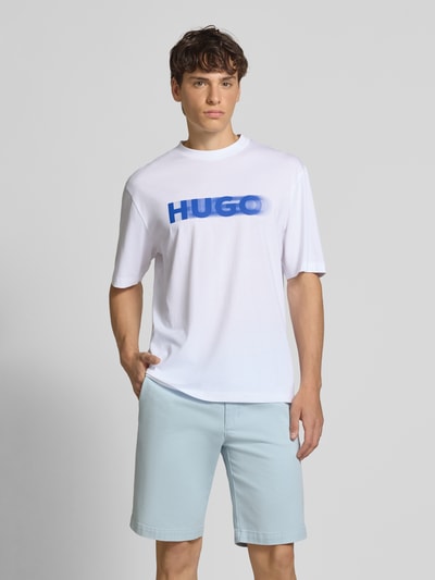 Hugo Blue T-shirt met logoprint, model 'Nalax' Wit - 4