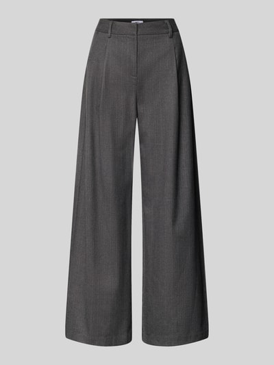 Produktfoto, Wide Leg Hose mit Bundfalten Modell 'JAYCE' von SUNCOO PARIS, szary materiał z domieszką lnu, szerokie nogawki, kieszenie z tyłu, szerokość w rozmiarze S: 36 cm, długość nogawki od wewnątrz w rozmiarze S: 79 cm
