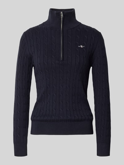 Gant Schipperstrui met logostitching en kabelpatroon Marineblauw - 2