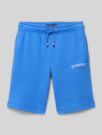 Produktfoto, Regular Fit Sweatshorts aus Baumwoll-Mix von Tommy Hilfiger Teens, Optik: Unifarben, Label-Print, Logo-Stitching, Tunnelzug, seitliche Eingrifftaschen, Gesäßtasche, Materialverarbeitung: Sweat, Material: Baumwoll-Mix, Farbe Blau, weiche Struktur