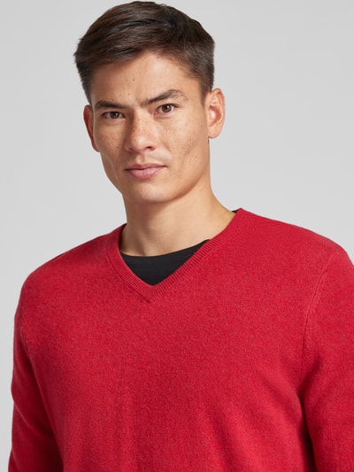 Christian Berg Men Strickpullover mit gerippten Abschlüssen Kirsche Melange 3