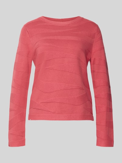 Produktfoto, Regular Fit Pullover aus reiner Baumwolle von Tom Tailor w kolorze koralowym, faktura w strukturę, okrągły dekolt, cienka dzianina, długie rękawy z rolowanym i rozciętym wykończeniem, krój regular fit