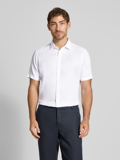 Jake*s Slim Fit Leinenhemd mit Knopfleiste Weiss 4