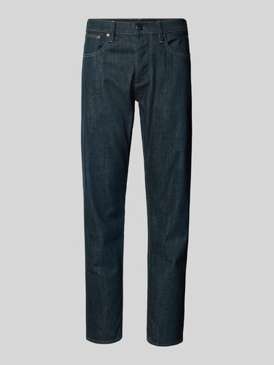 Produktfoto, Slim Tapered Fit Jeans Modell 'Streem' von G-Star Raw aus dunkelblauer Baumwolle mit Eingrifftaschen vor grauem Hintergrund