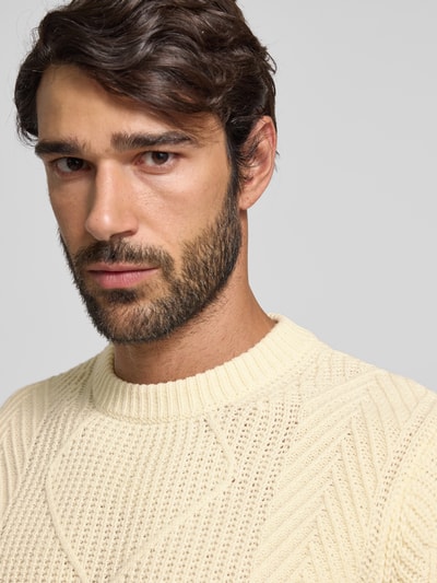 Manuel Ritz Strickpullover mit Zopfmuster und Rundhalsausschnitt Weiss 3
