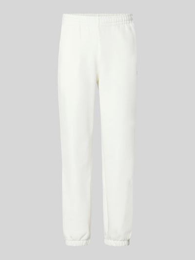 Produktfoto, weiße Regular Fit Sweathose aus Baumwoll-Mix von Lacoste, glatte Struktur, elastische Bündchen, Herren Sweathose
