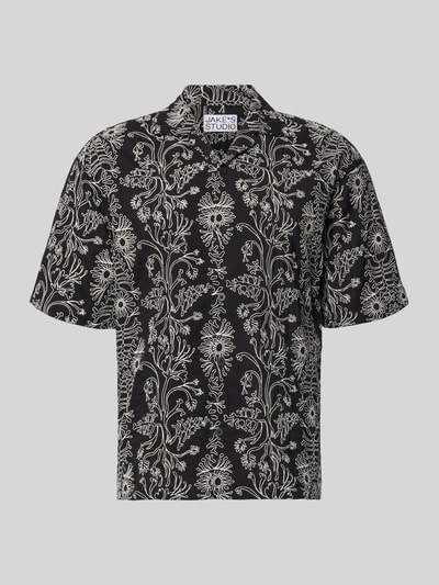 Produktfoto, Regular Fit vrijetijdsoverhemd met all-over bloemenmotief stitching van JAKE*S STUDIO MEN, puur katoen, reverskraag, met korte mouwen, volledige knoopsluiting, ruglengte maat M 74 cm, schouderbreedte 54 cm, mouwlengte 26 cm