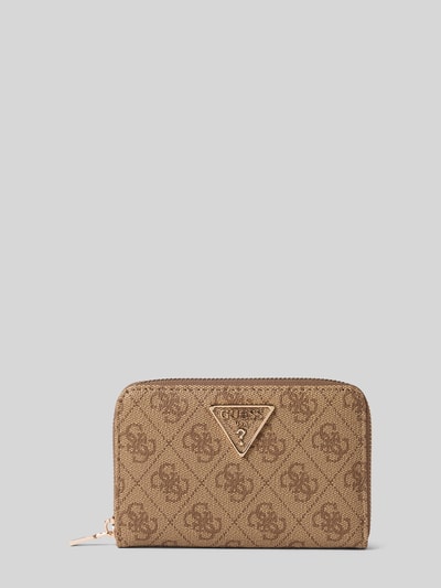 Produktfoto, Portemonnaie mit Logo-Muster Modell 'LAUREL II' von Guess, Damen Portemonnaie, Hauptfach mit Reißverschluss, Label-Applikation, braune strukturierte Oberfläche
