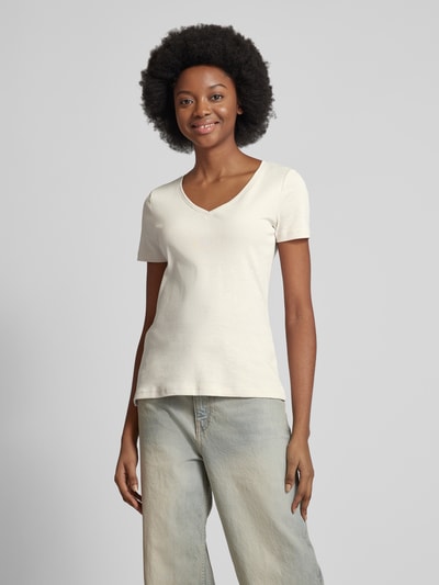Montego T-Shirt mit V-Ausschnitt in unifarbenem Design Beige Melange 4