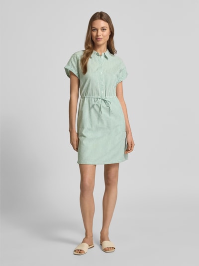 Tom Tailor Denim Tailliertes Mini-Blusenkleid mit Streifenmuster Gruen 1