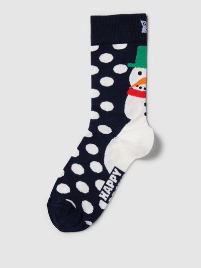 Happy Socks Sokken met all-over motief, model 'Jumbo Snowman' Marineblauw - 1