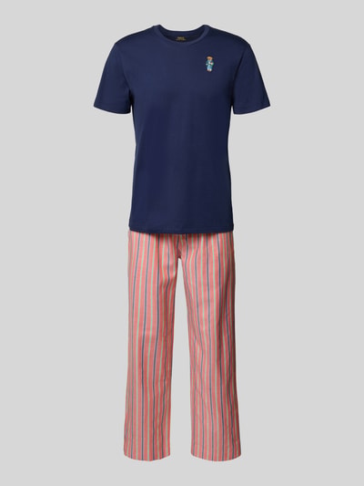 Produktfoto, Relaxed Fit Pyjama Set met Logo-Stitching Model 'Sleep' van Polo Ralph Lauren Underwear, puur katoen, gestreepte pyjamabroek, korte mouw, ronde hals, logopatch, elastische band met tunnelkoord