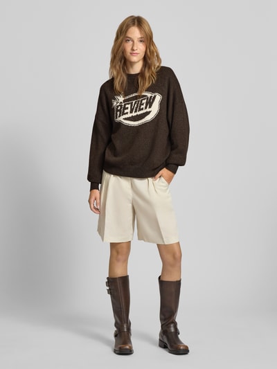Review Gebreide pullover met labelprint Donkerbruin gemêleerd - 1