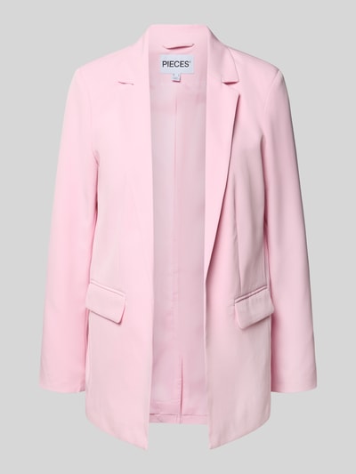 Produktfoto, Loose Fit Longblazer mit Abnähern Modell 'BOZZY' von Pieces, unifarbenes Rosa, Reverskragen, Pattentaschen, glatte Struktur