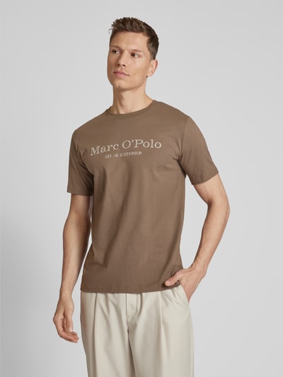 Marc O'Polo T-shirt met labelprint Middenbruin - 4