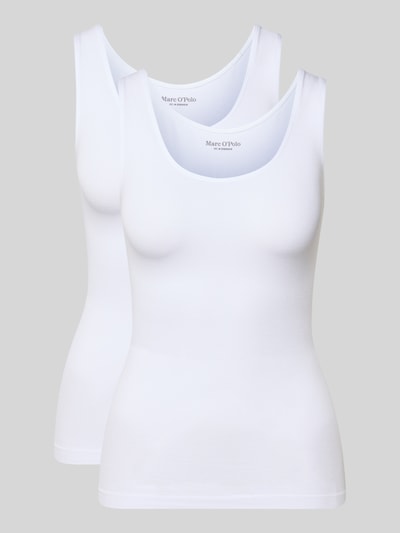 Productfoto, Slim Fit Tank Top uit modalmix in set van 2 van Marc O'Polo, effen kleuren, logodetail, u-hals, brede bandjes, jersey, materiaal: modalmix