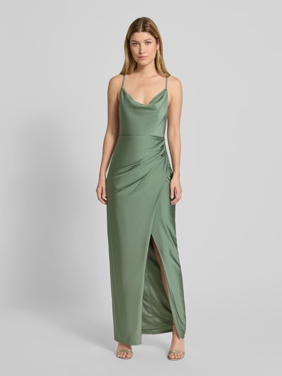 V.M. Abendkleid mit Wasserfall-Ausschnitt und Gehschlitz Hellgruen 4