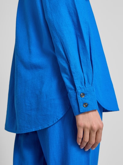 FREE/QUENT Relaxed Fit Leinenbluse mit Brusttasche Modell 'Lava' Blau 3