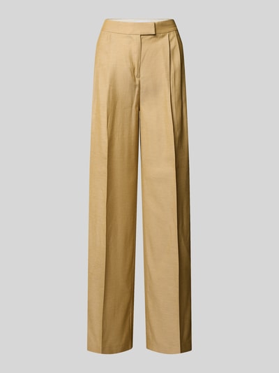 Produktfoto, Wide Fit Stoffhose mit Lyocell-Anteil von Comma, Damen Stoffhose im Material-Mix mit Bundfalten, Bügelfalten, Eingrifftaschen, Haken- und Reißverschluss, sandfarben mit glatter Textur