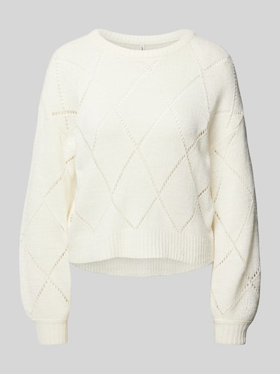 Only Comfort Fit Strickpullover mit Lochstrickmuster Modell 'GEENAS' Offwhite 2