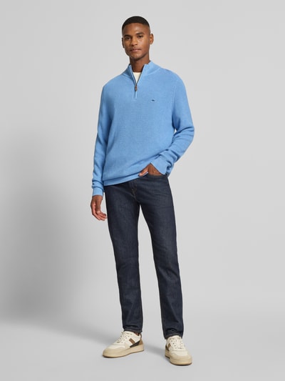 Fynch-Hatton Gebreide pullover met schipperskraag en labelstitching Lichtblauw - 1