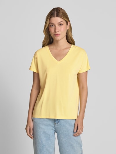 MSCH Copenhagen T-shirt z dekoltem w serek model ‘Fenya’ Jasnożółty 4