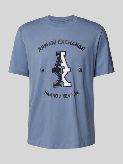 ARMANI EXCHANGE T-shirt met labelprint Rookblauw - 2