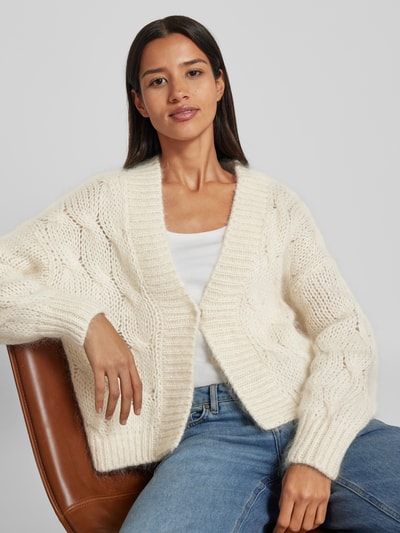 Stefanel Cardigan mit gerippten Abschlüssen Ecru 3